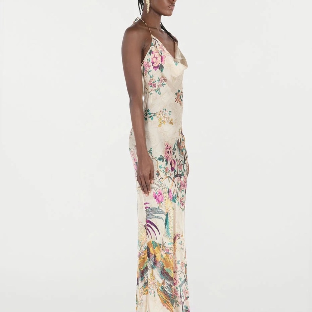 Pure Silk Dress With Oriental Bird Print - Picture 5 of 10